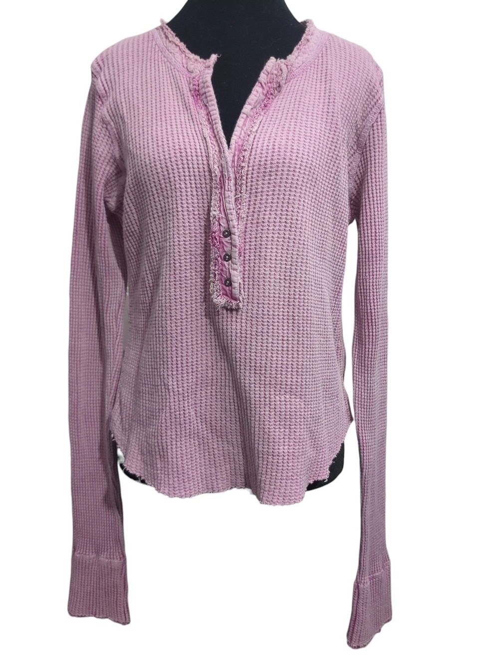 FP One Free People M Colt Thermal Henley Waffle KnitTop Boho Fairy Grunge Indie
